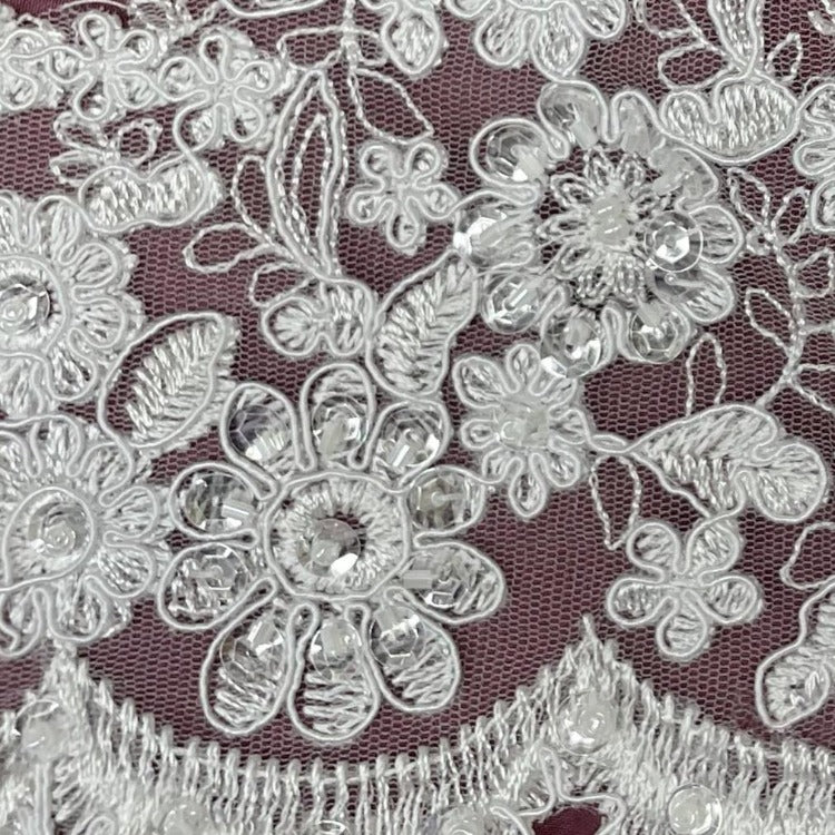 Corded & Beaded White Trimming Lace, Embroidered on 100% Polyester Net Mesh. Lace Usa