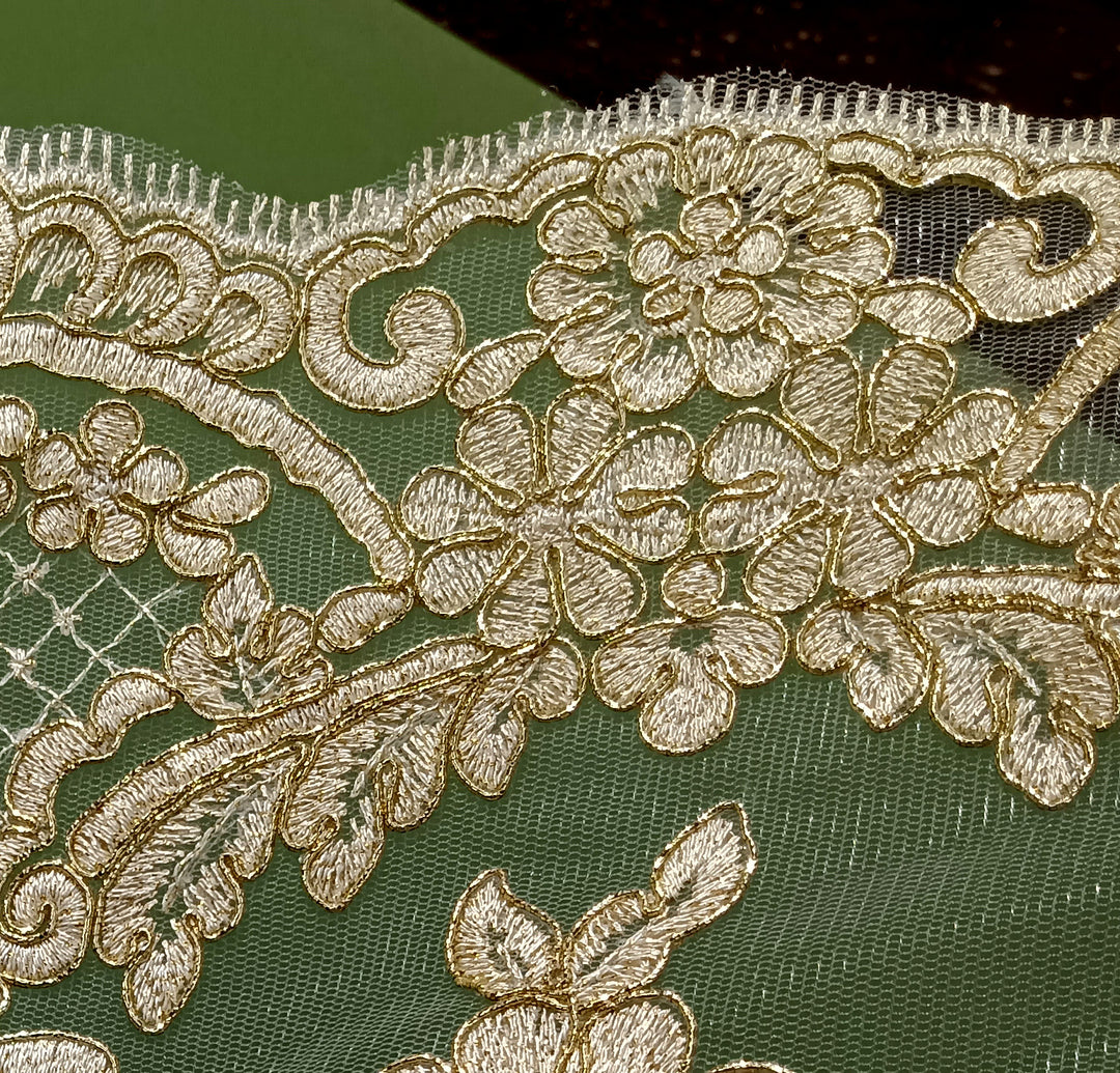 Corded Double Sided Lace Trimming Embroidered on 100% Polyester Net Mesh | Lace USA