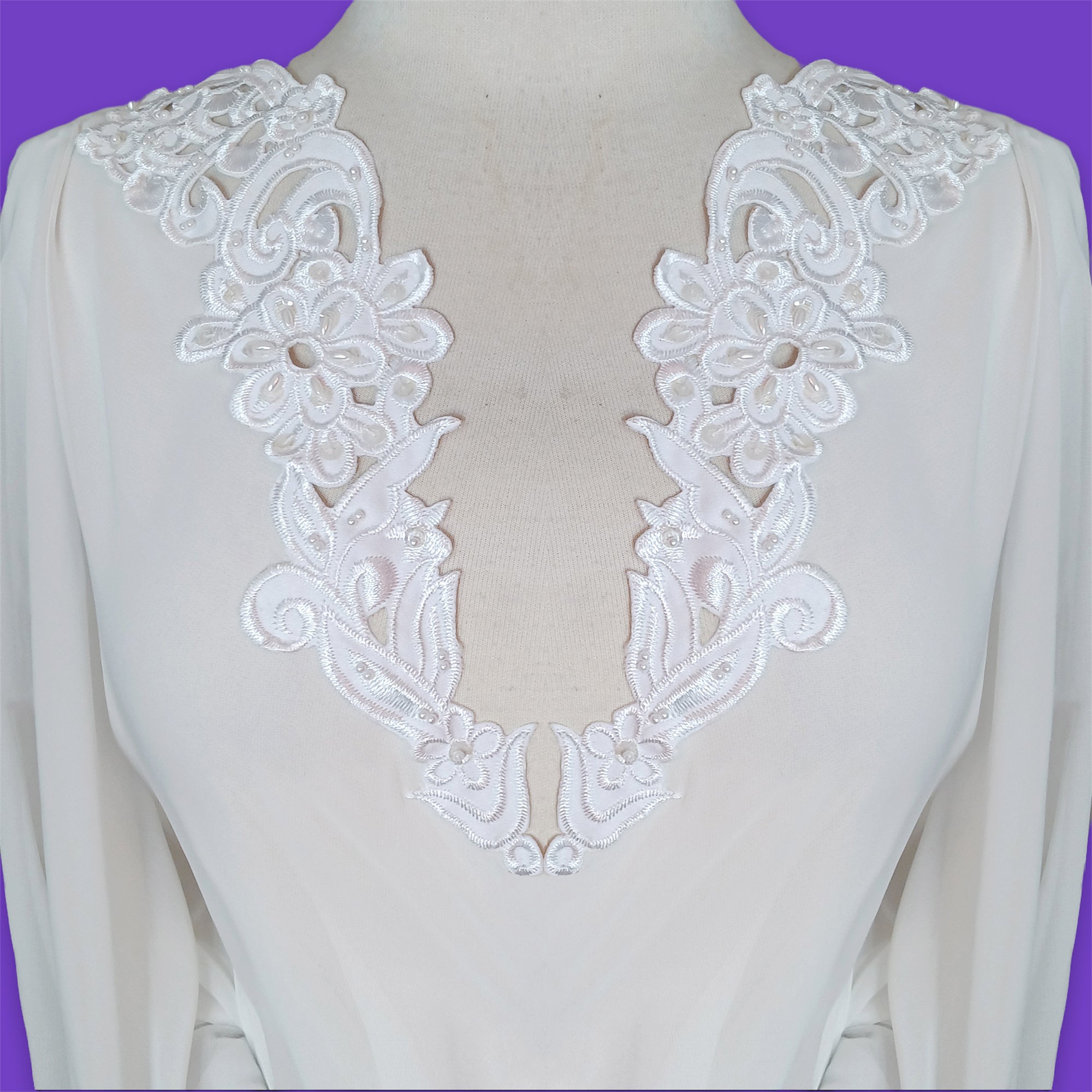 Beaded Lace Applique Embroidered on 100% Polyester Satin | Lace USA