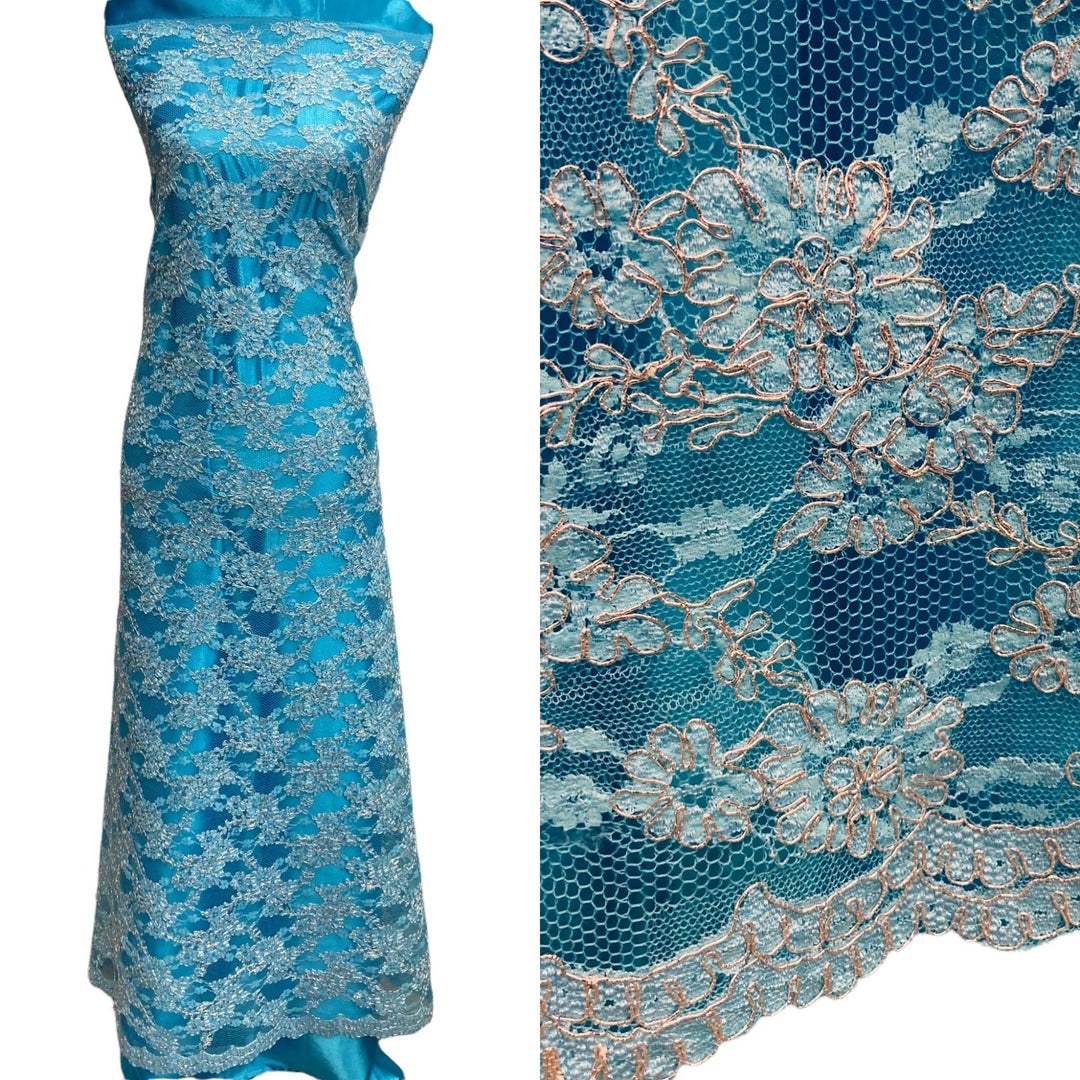 Corded Bridal Lace Fabric Embroidered on 100% Polyester Net Mesh | Lace USA  95994W