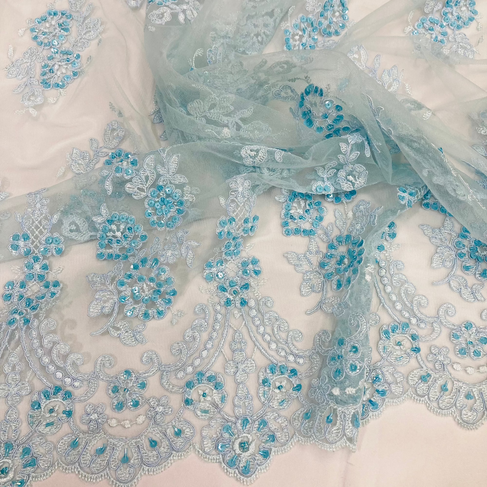 Beaded & Corded Lace Fabric Embroidered on 100% Polyester Net Mesh | Lace USA