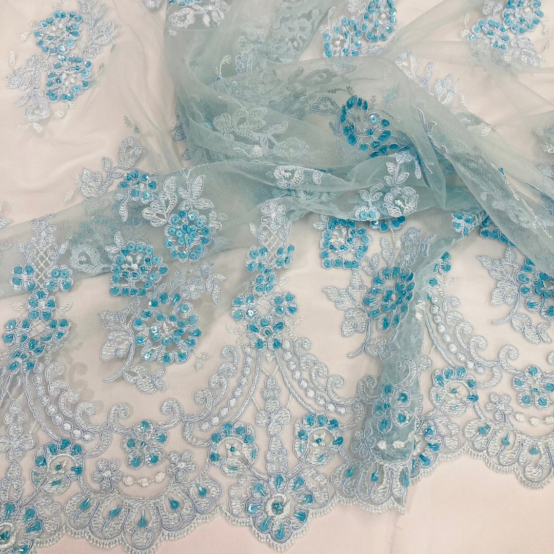 Beaded & Corded Lace Fabric Embroidered on 100% Polyester Net Mesh | Lace USA