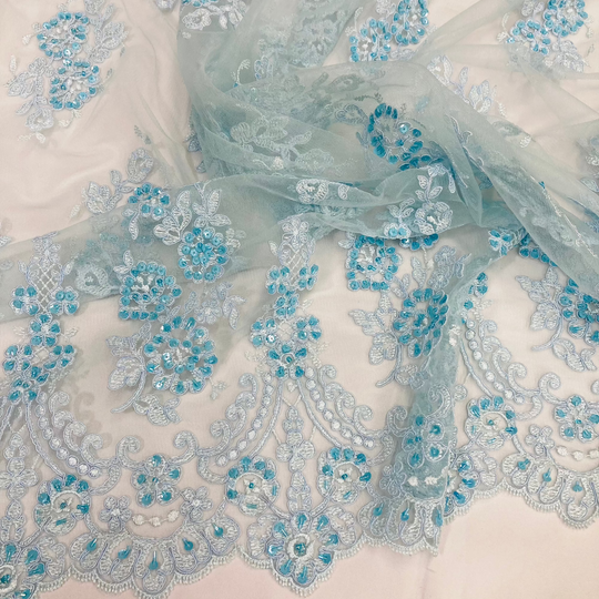Beaded & Corded Lace Fabric Embroidered on 100% Polyester Net Mesh | Lace USA