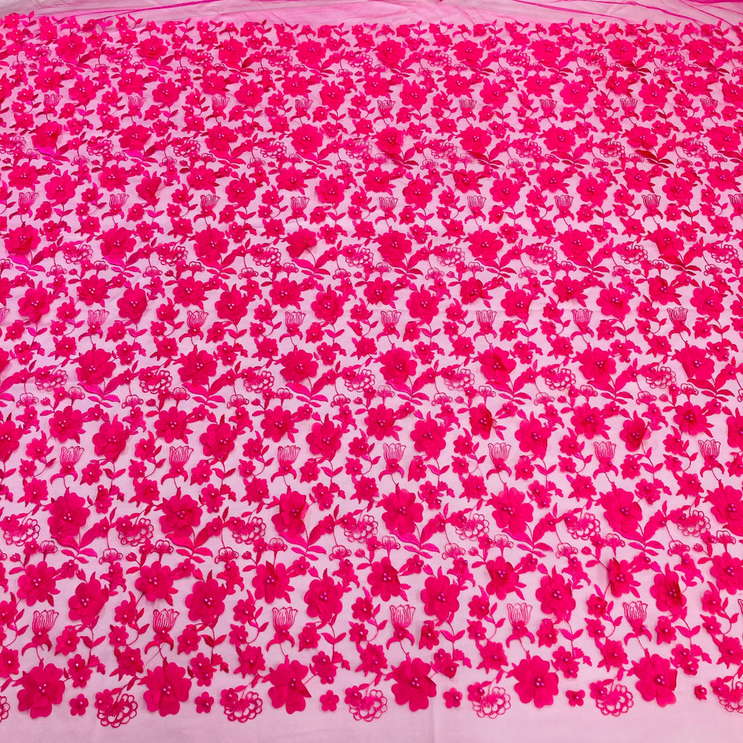 3D Floral Beaded Embroidered on Net Fabric with Beads. Lace USA