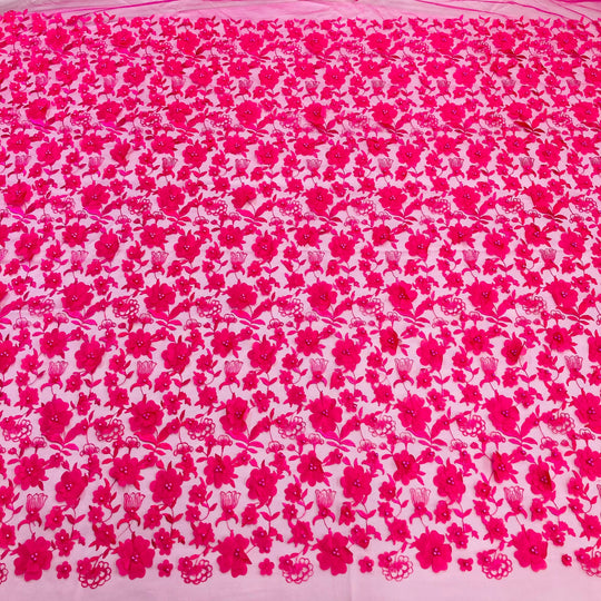 3D Floral Beaded Embroidered on Net Fabric with Beads. Lace USA