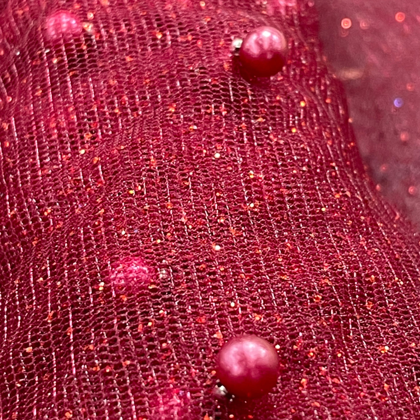 Glitter Mesh Net With Scattered Pearl , 2-Way Stretch, sold by the yard. 100% Polyester 60" wide. This mesh fabric is a 2-way stretch on the width. Pearls are scattered across the mesh.  Sold by the yard, 1-quantity equals to 1-yard.  If you order more than 1-yard, it will be ship in one continuous length.    Lace Usa