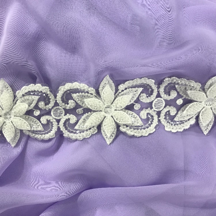 3D Floral Embroidered Trimming with Heavy Beading on Net Lace White Lace Usa