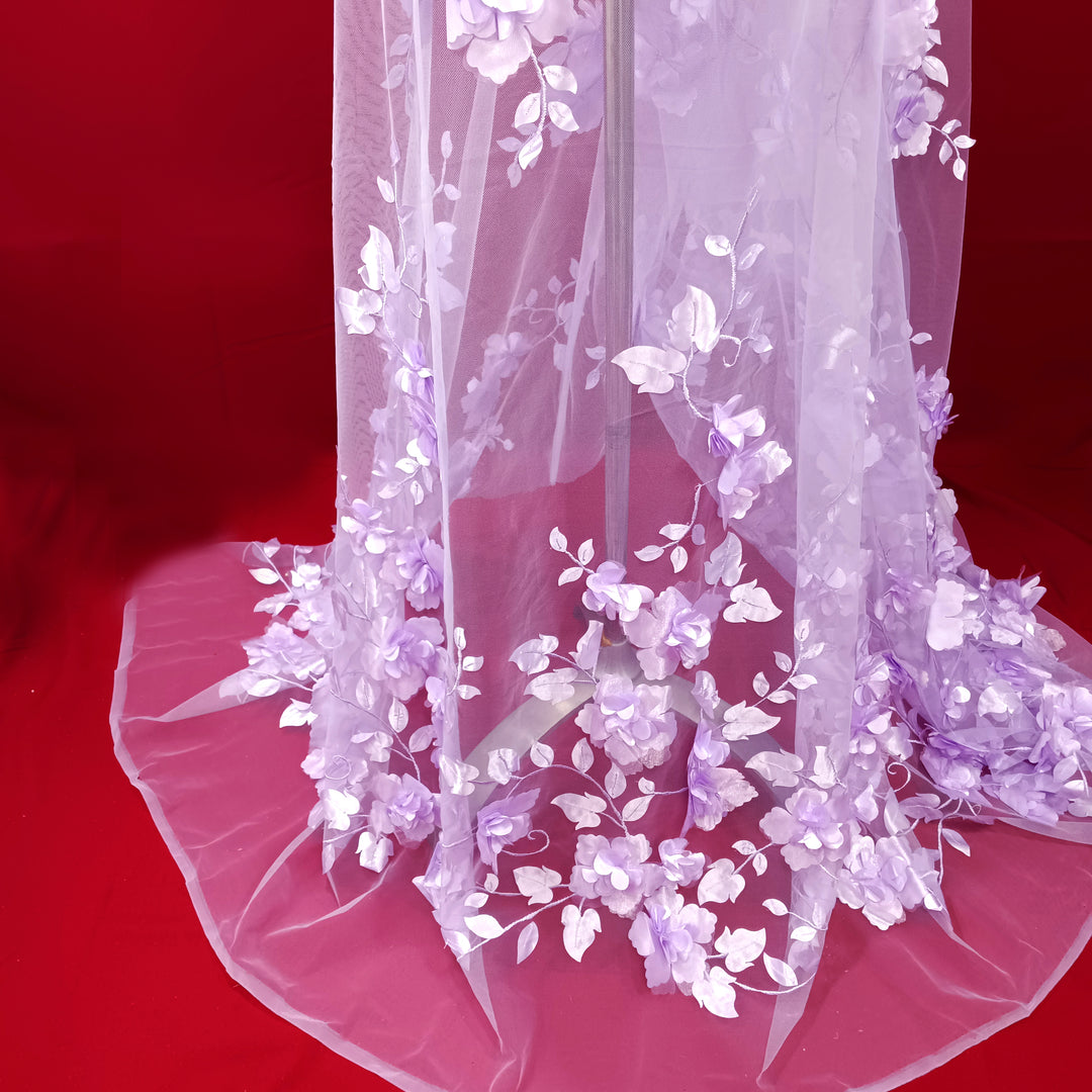 Delicate 3D Flowers Scattered on Embroidered Lilac Soft Tulle Net Fabric. Perfect Wedding Lace for Bridal Dresses or Quinceanera Dresses 54" Wide. Sold by the Yard. Lace Usa