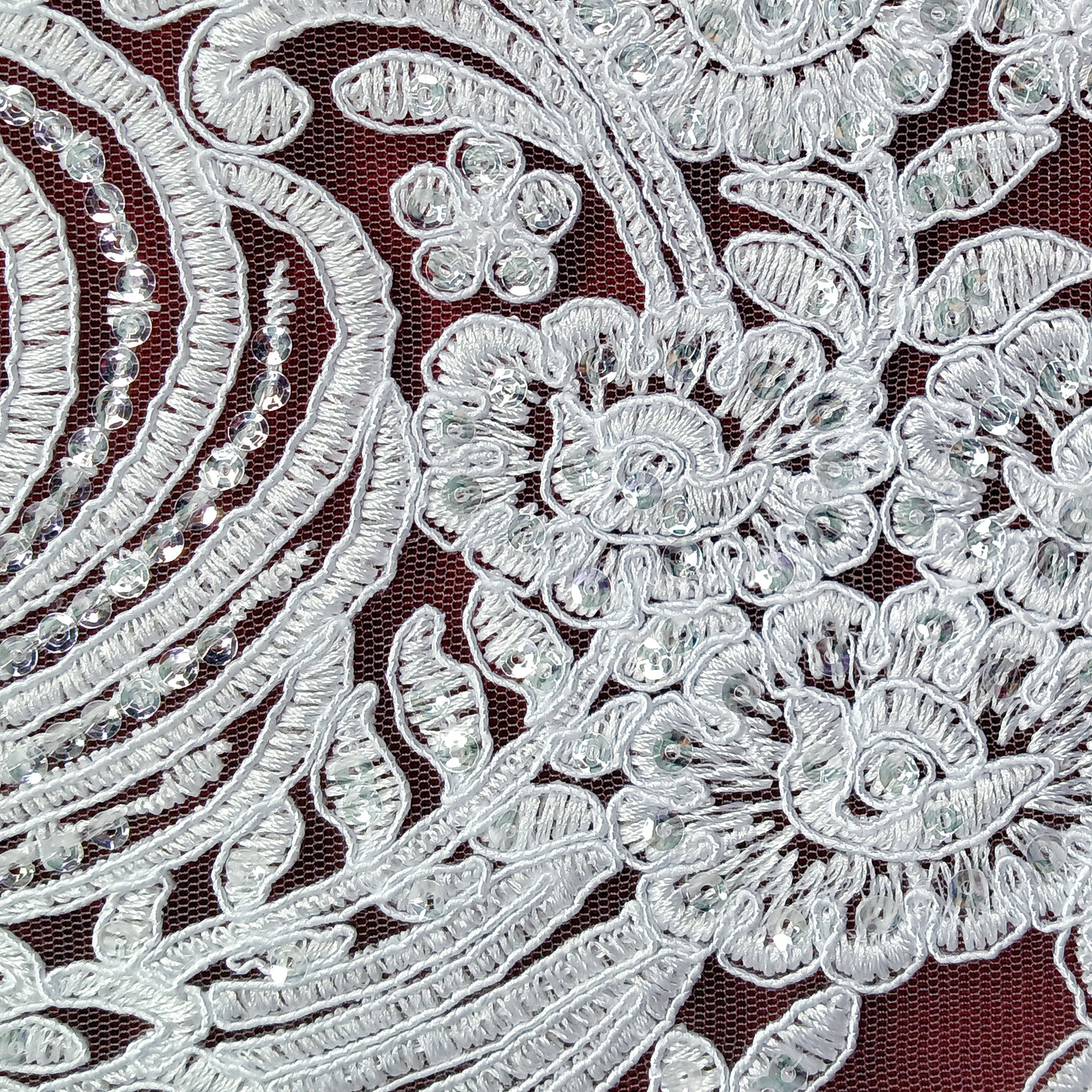 Corded & Beaded Bridal Lace Fabric Embroidered on 100% Polyester Net Mesh. Lace Usa