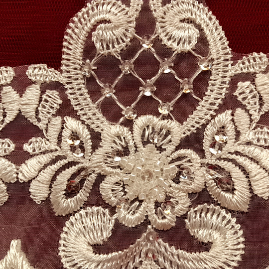 Embroidered and Beaded 100% Polyester Organza Ivory Trimming. Sold by the Yard. Lace Usa