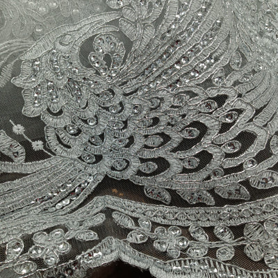 Corded & Beaded Bridal Lace Fabric Embroidered on 100% Polyester Net Mesh. Lace Usa