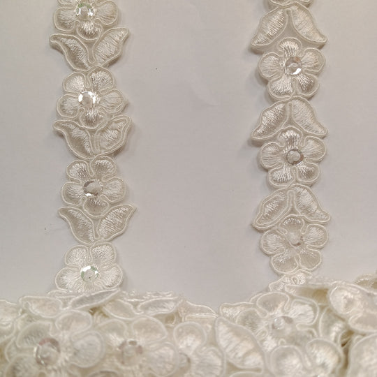 Corded, Beaded & Embroidered Ivory Trimming. Lace Usa