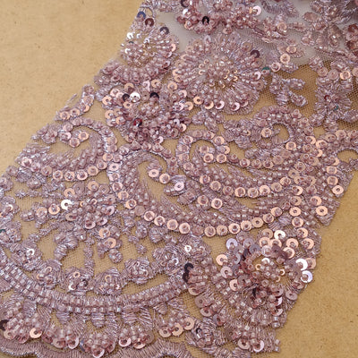 Embroidered & Beaded Net Mesh Fabric with Beads. Lace USA