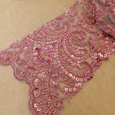 Embroidered & Beaded Net Mesh Fabric with Beads. Lace USA