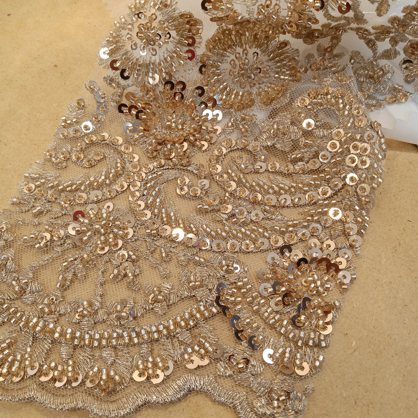 Embroidered & Beaded Net Mesh Fabric with Beads. Lace USA