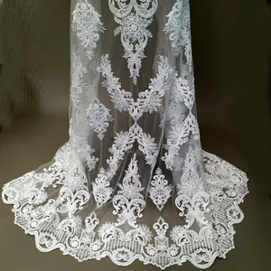 Beaded, Corded & Embroidered on 100% Polyester Mesh Net Lace Fabric. Lace USA