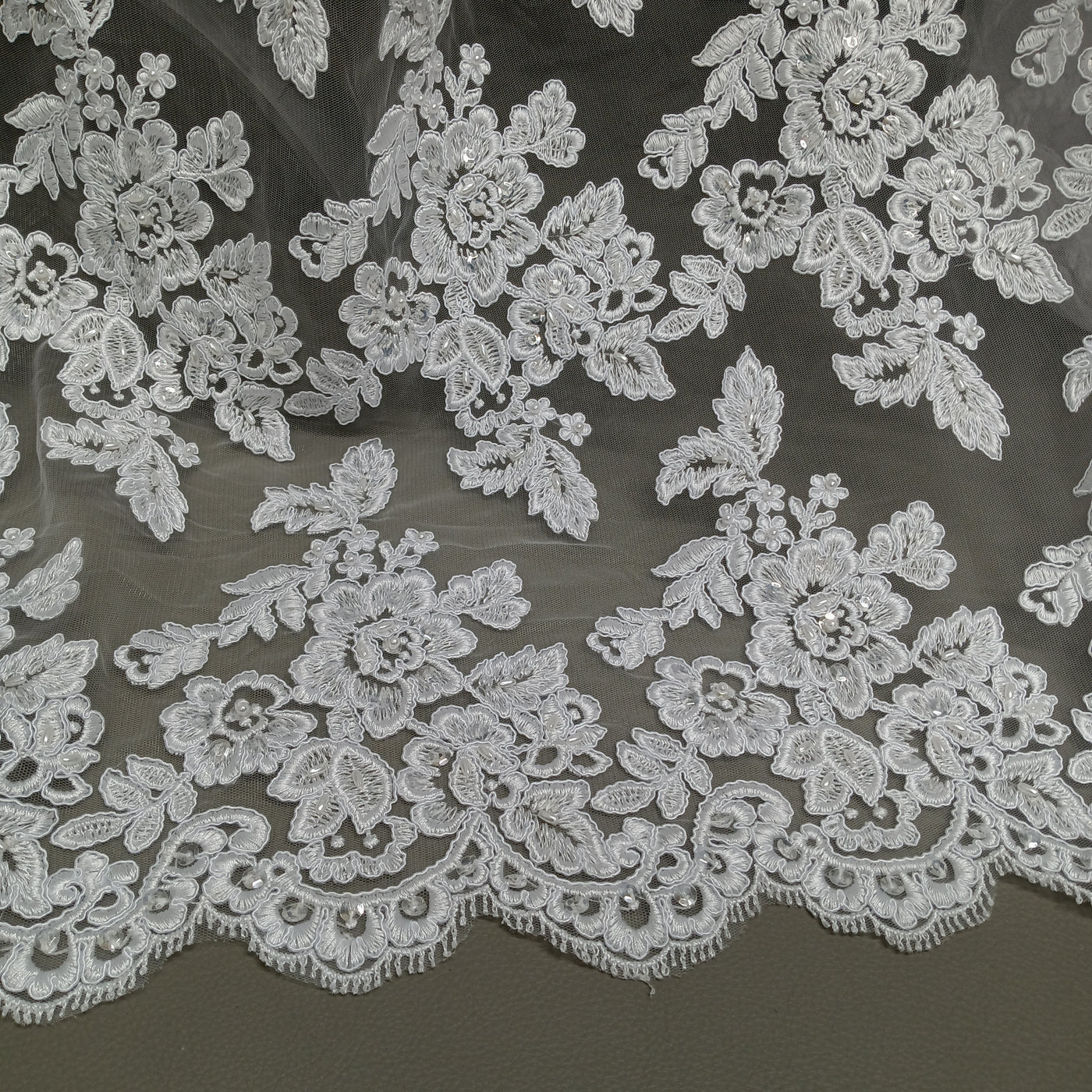 Beaded & Corded Bridal Lace Fabric Embroidered on 100% Polyester Net Mesh | Lace USA - 95409W-BP