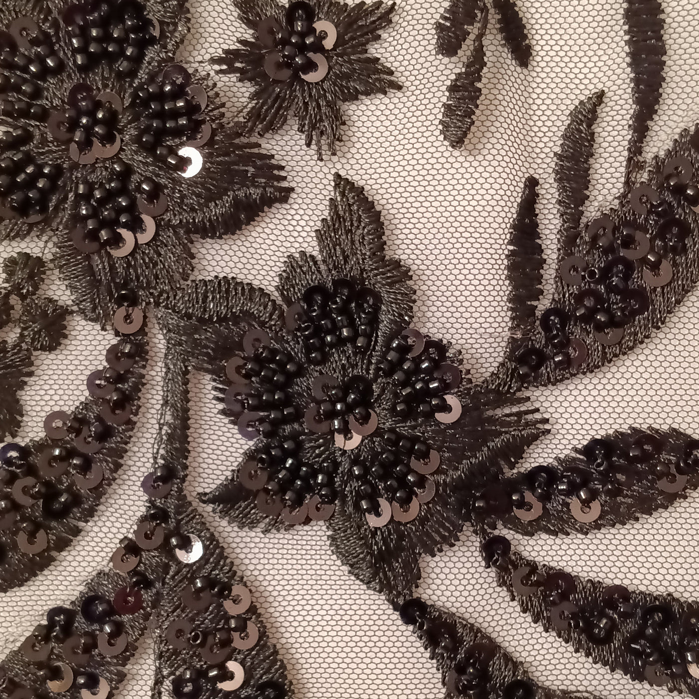 Embroidered & Beaded Net Mesh Fabric with Beads. Lace USA