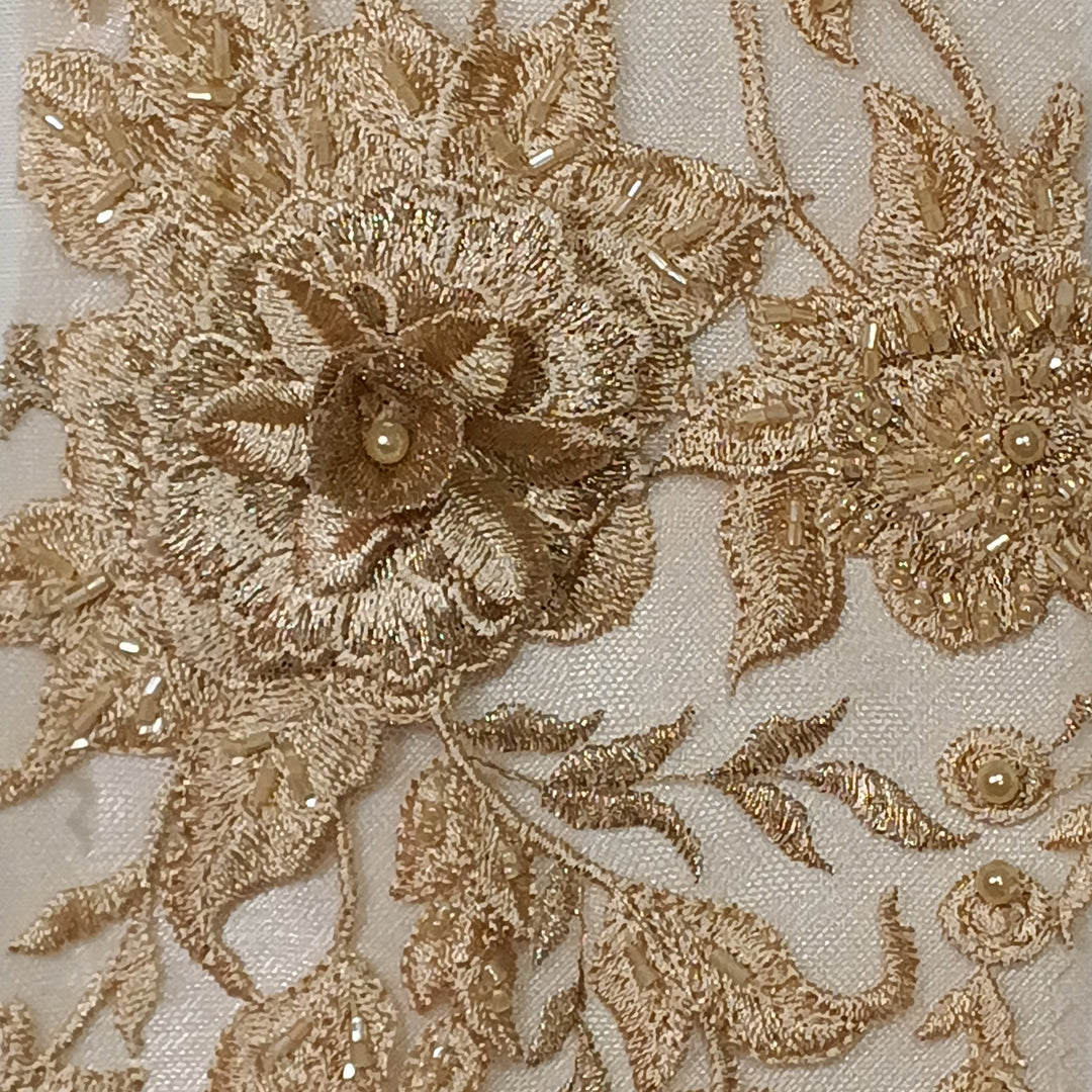 3D Floral Embroidered & Beaded Net Fabric with Beads. Lace USA