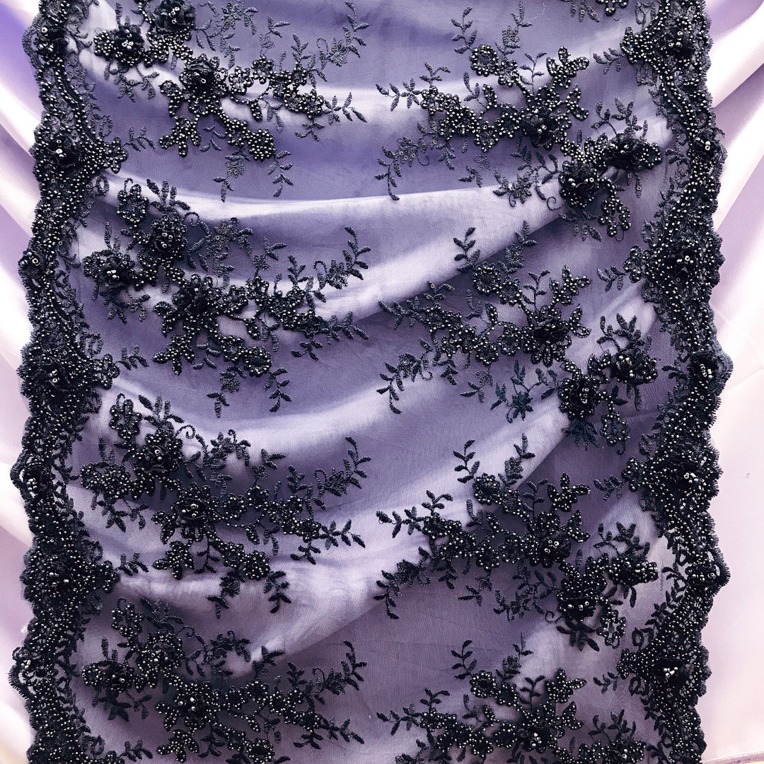 Embroidered & Beaded 3D Floral Lace Trimming on Net Mesh Fabric.  Sold by the yard  Lace Usa