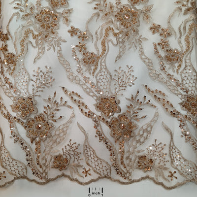 Embroidered & Beaded Net Mesh Fabric with Beads. Lace USA