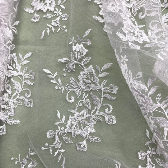 Ivory embroidered corded floral lace fabric for wedding, flower girl, and special occasion dresses – Lace USA | Lace USA - 97154W