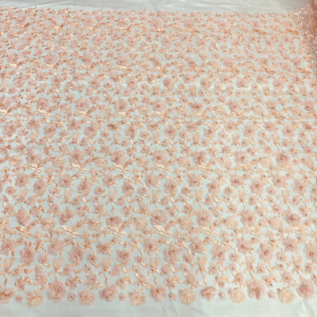 Floral Embroidered & Beaded Net Fabric with Beads. Lace USA
