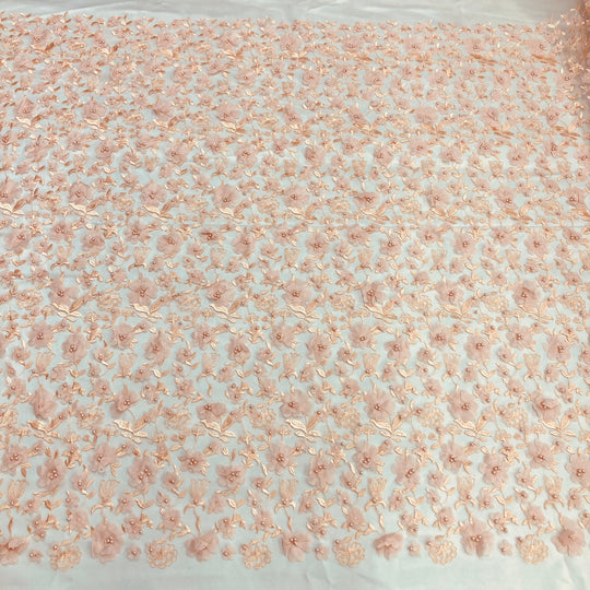 Floral Embroidered & Beaded Net Fabric with Beads. Lace USA