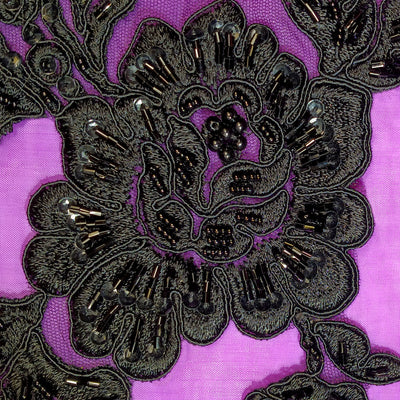 Beaded & Corded Floral Appliqué Lace Embroidered on 100% Polyester Organza or Net Mesh. This can be applied to Theatrical dance ballroom costumes, bridal dresses, bridal headbands endless possibilities.  Sold By Pair  Lace Usa