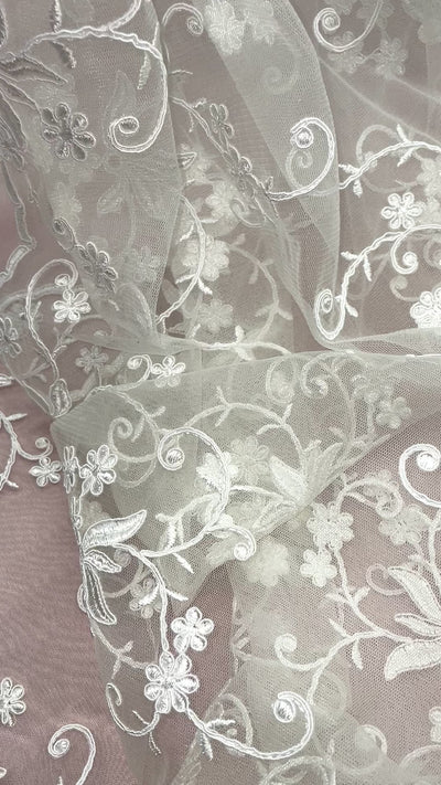 Corded Bridal Lace Fabric Embroidered on 100% Polyester Net Mesh | Lace USA