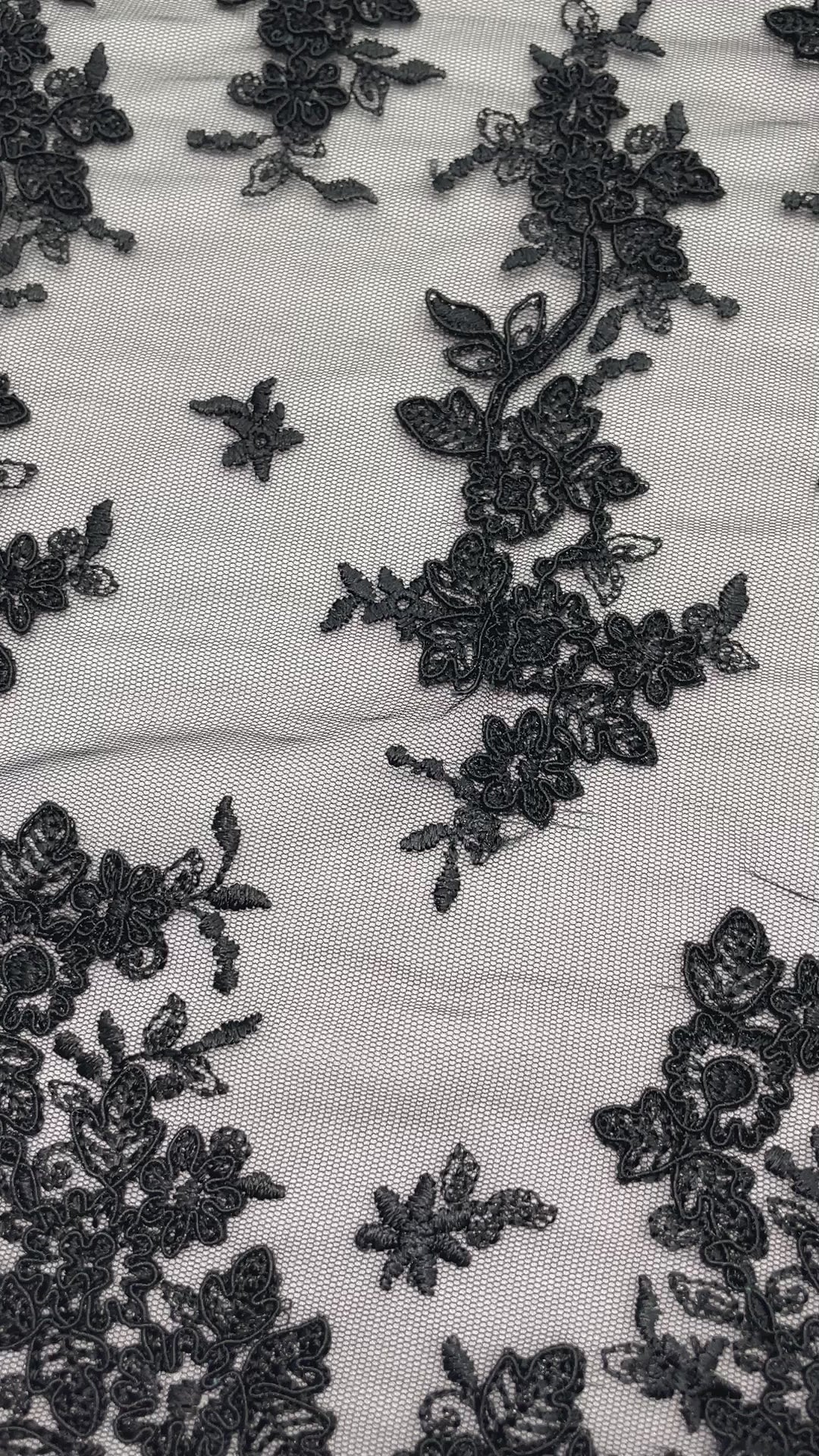 Corded Bridal Lace Fabric Embroidered on 100% Polyester Net Mesh | Lace USA