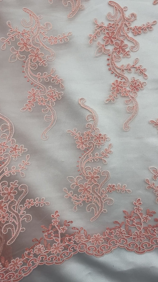 Corded Bridal Lace Fabric Embroidered on 100% Polyester Net Mesh | Lace USA