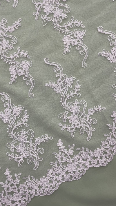 Corded Bridal Lace Fabric Embroidered on 100% Polyester Net Mesh | Lace USA