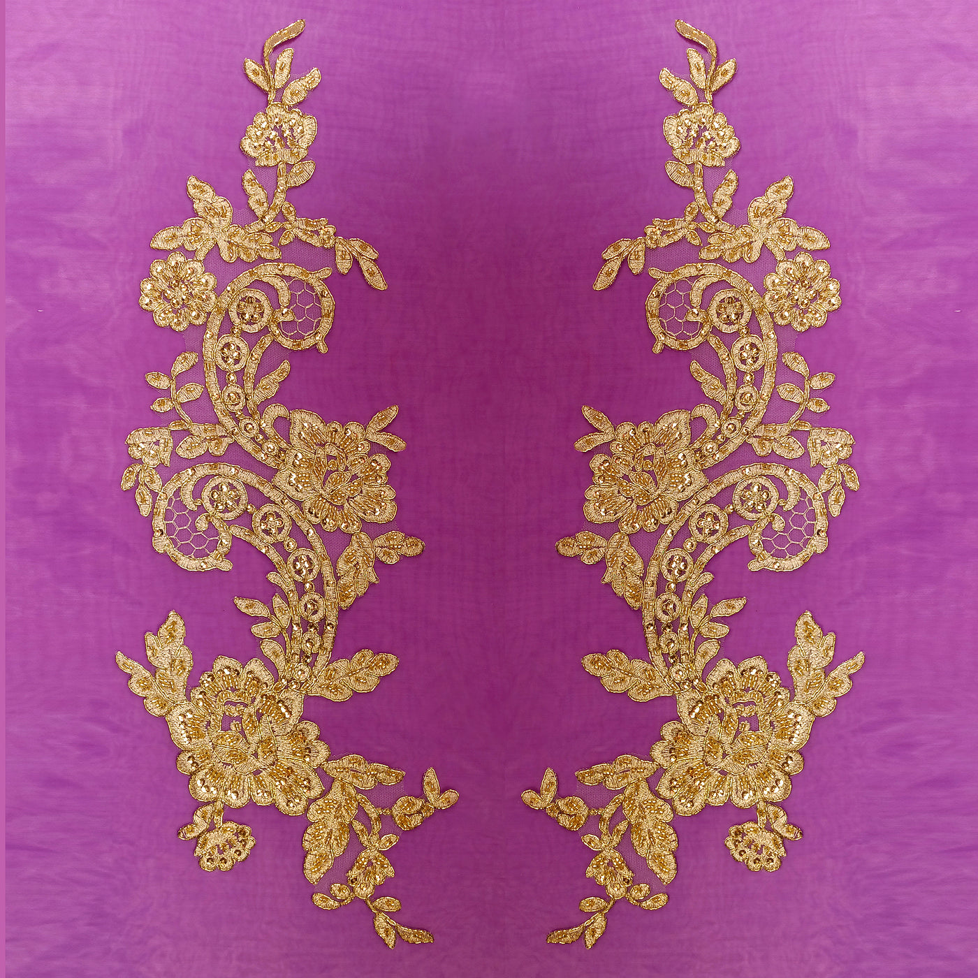 Beaded & Corded Floral Appliqué Lace Embroidered on 100% Polyester Organza or Net Mesh. This can be applied to Theatrical dance ballroom costumes, bridal dresses, bridal headbands endless possibilities.  Sold By Pair  Lace Usa