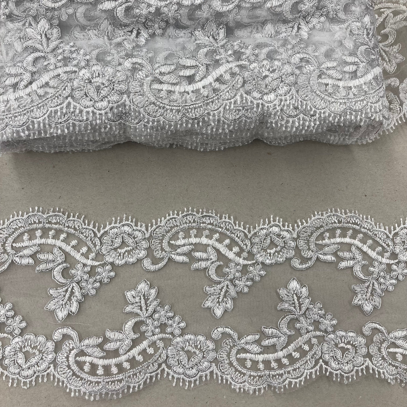 Corded & Embroidered Double Sided Trimming on Mesh Net Lace. Lace USA