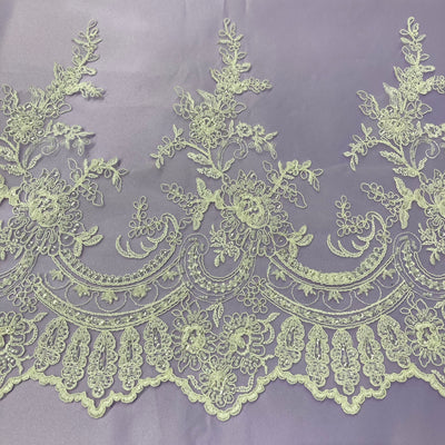 Beaded & Corded Lace Trimming Embroidered on 100% Polyester Net Mesh. Lace USA