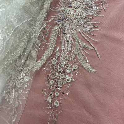 Beaded Lace Fabric Embroidered on 100% Polyester Net Mesh | Lace USA - GD-220712 Antique Silver