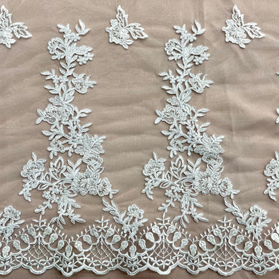 Beaded & Corded Bridal Lace Fabric Embroidered on 100% Polyester Net Mesh | Lace USA