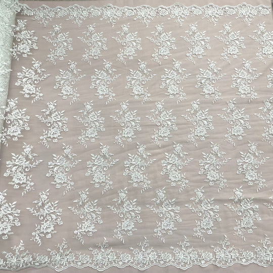 Corded Bridal Lace Fabric Embroidered on 100% Polyester Net Mesh | Lace USA - 97154W