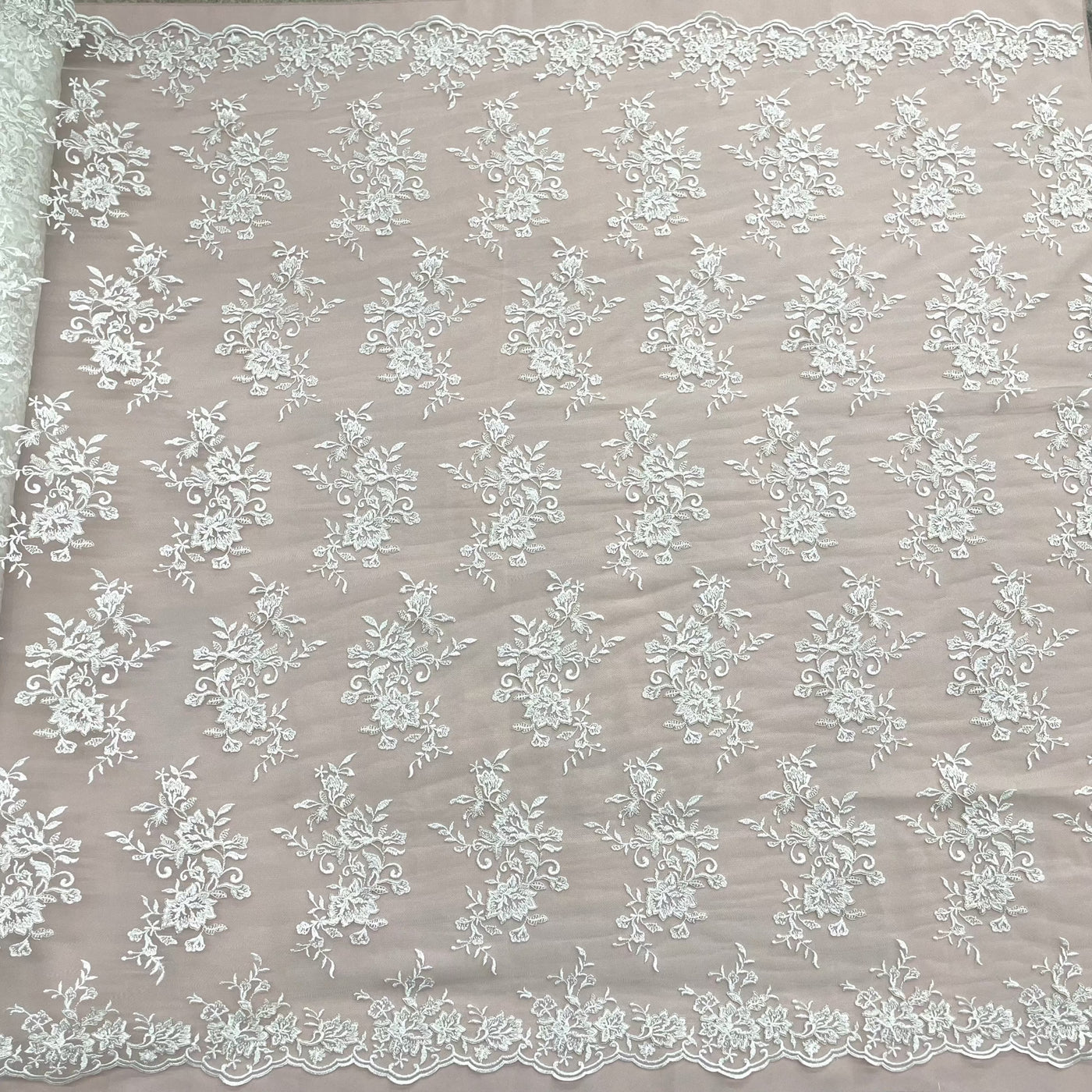 Corded Bridal Lace Fabric Embroidered on 100% Polyester Net Mesh | Lace USA - 97154W