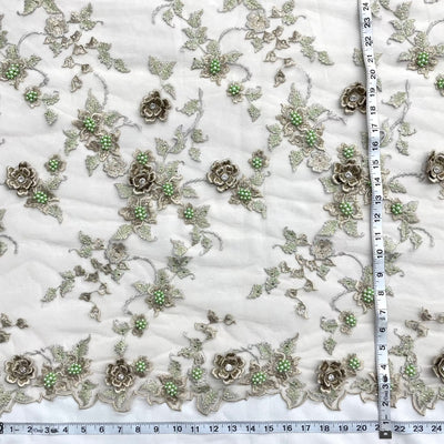 Beaded 3D Floral Lace Fabric Embroidered on 100% Polyester Net Mesh | Lace USA