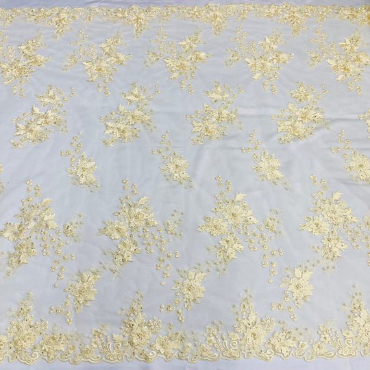 3D Floral Embroidered & Beaded Net Fabric. Lace USA