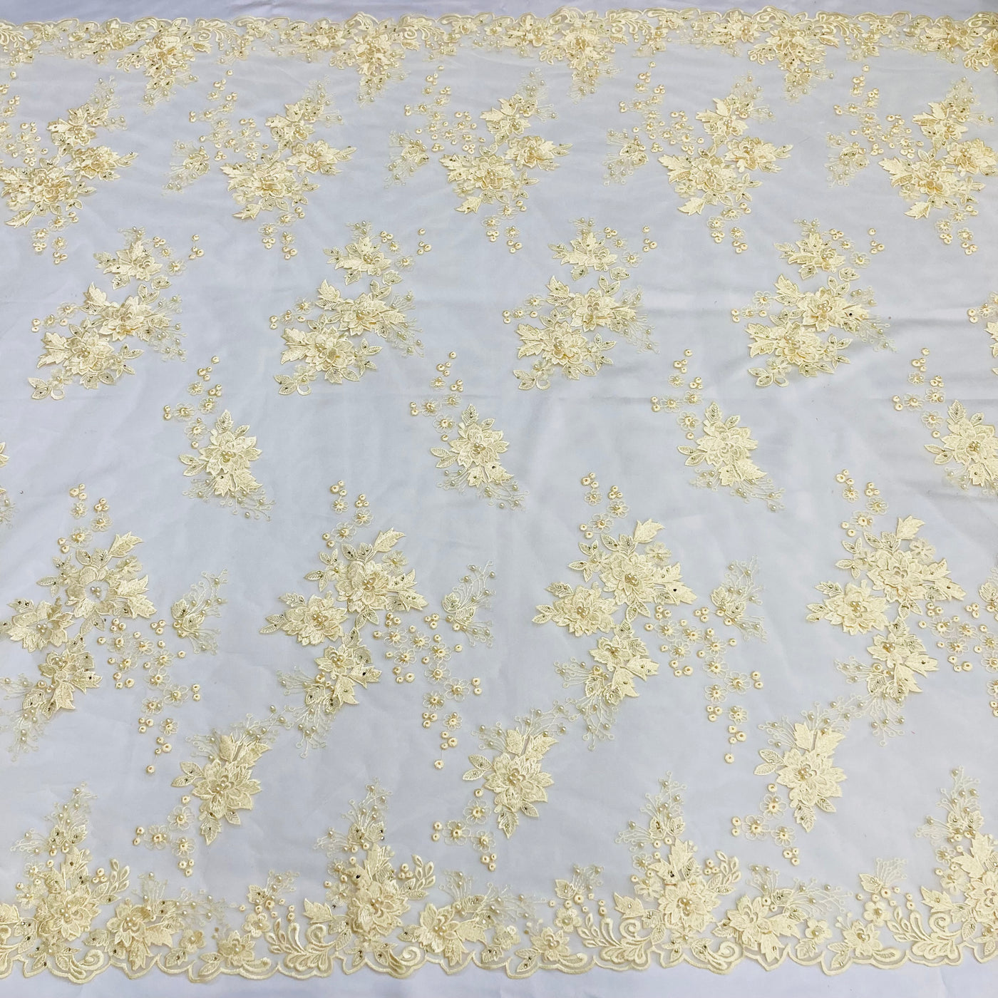 3D Floral Embroidered & Beaded Net Fabric. Lace USA