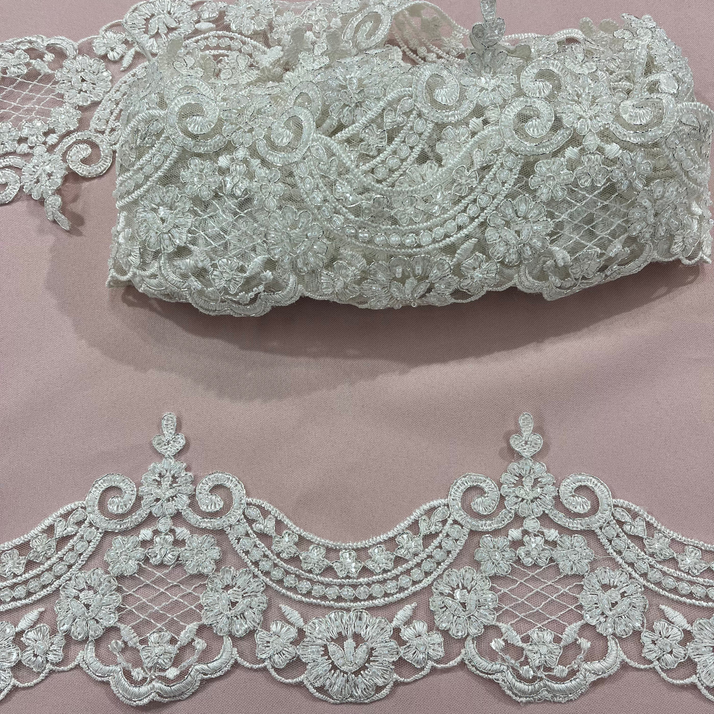 Beaded & Corded Lace Trimming Embroidered on 100% Polyester Net Mesh | Lace USA