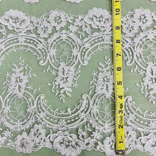 Beaded & Corded Bridal Lace Fabric Embroidered on 100% Polyester Net Mesh | Lace USA