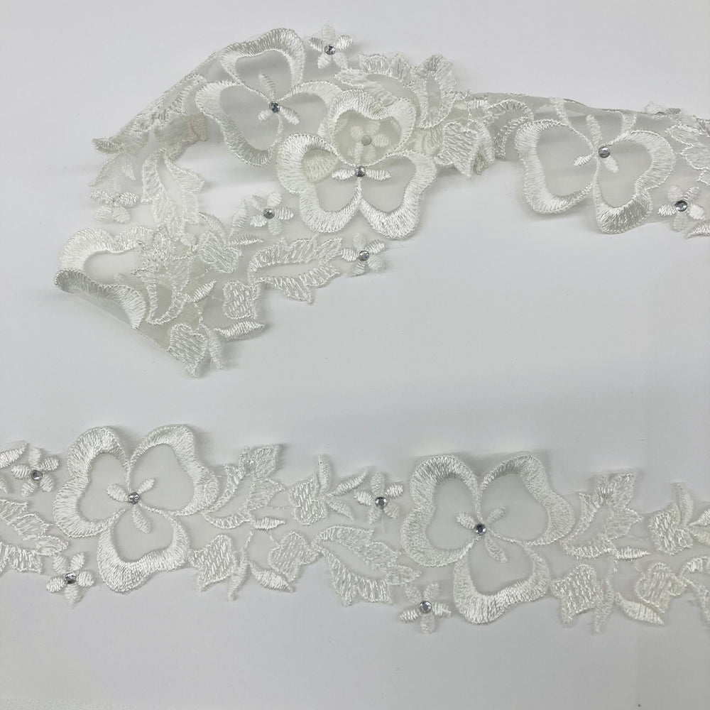 Beaded Lace Trimming Embroidered on 100% Poly. Organza. Lace USA