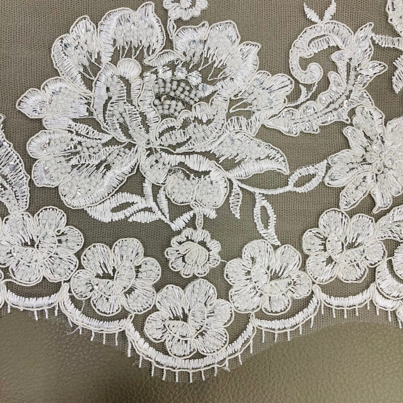 Double Sided Beaded Floral Lace Trimming Corded Embroidered on 100% Poly. Net Mesh | Lace USA