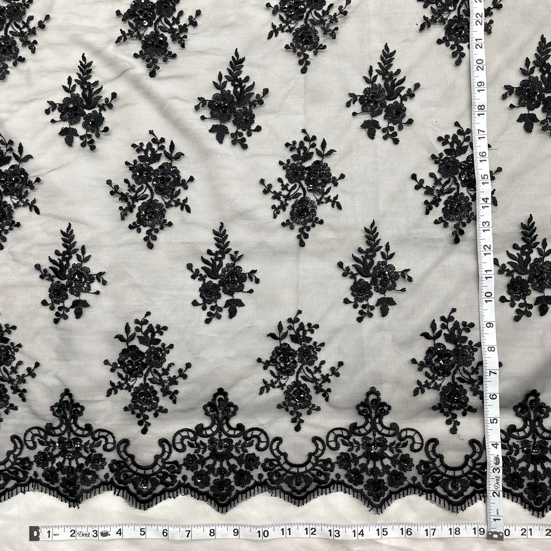Beaded Lace Fabric Embroidered on 100% Polyester Net Mesh | Lace USA