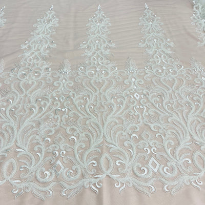 Beaded Lace Fabric Embroidered With Fuzzy Thread on 100% Polyester Net Mesh | Lace USA