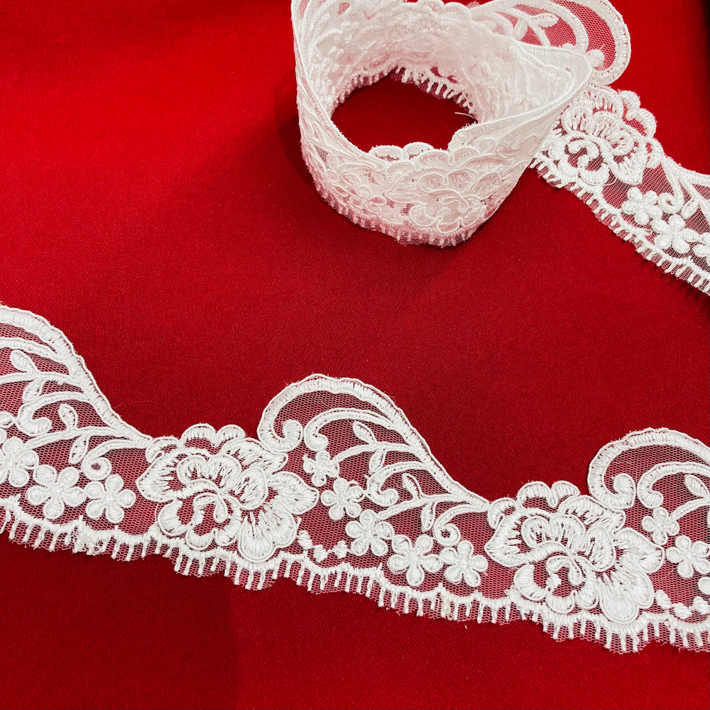 Corded Lace Trimming Embroidered on 100% Polyester Net Mesh | Lace USA - 95349W/1